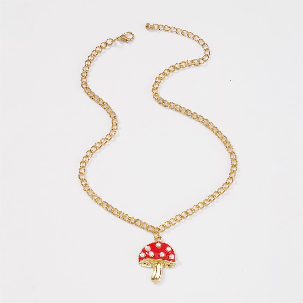 N8821 Simple single-layer necklace alloy drip oil mushroom creative collarbone chain temperament Internet celebrity fashion necklace