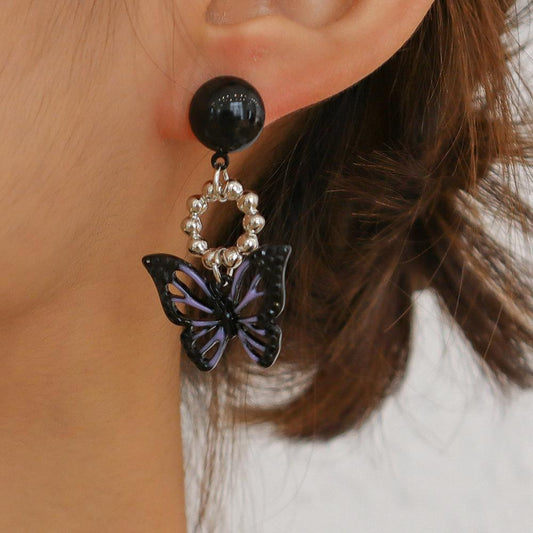E124 Personality Trendy Earrings Sweet Cool Harajuku Dark Earrings Drip Oil Butterfly Niche Earrings