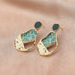 Earrings Temperament Green Gravel Geometric Hollow Drop Oil Pendant Fashion Versatile Jewelry