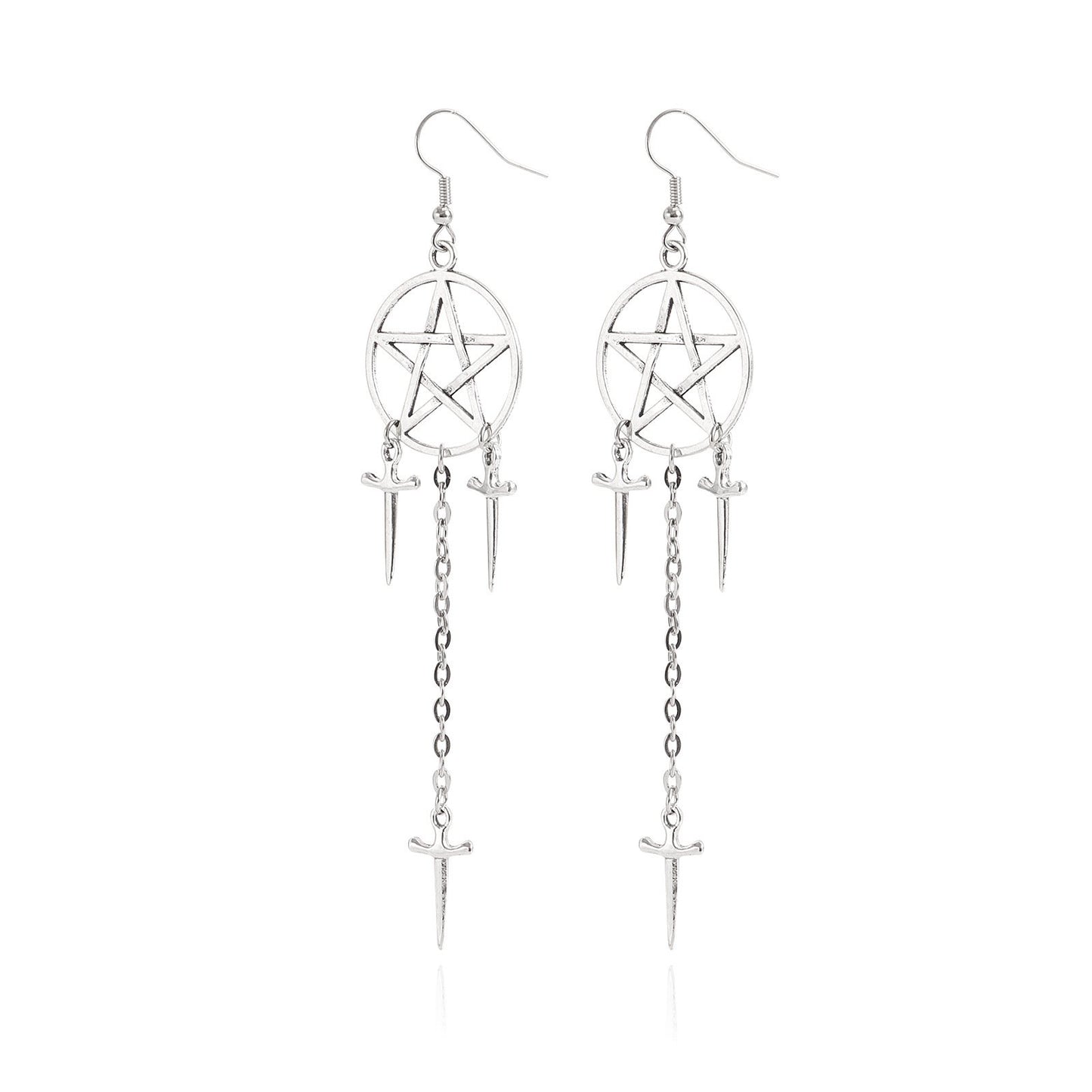 Jewelry geometric exaggerated tassel cross star pendant earrings women's big disc five-pointed star earrings