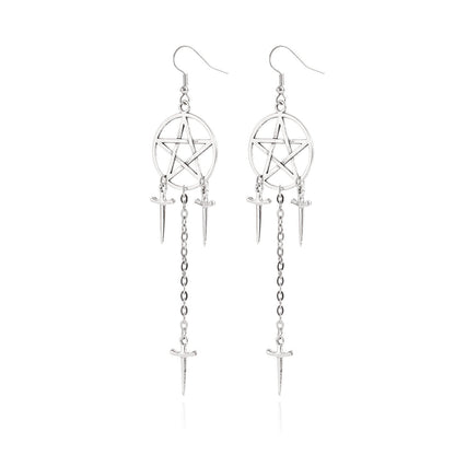 Jewelry geometric exaggerated tassel cross star pendant earrings women's big disc five-pointed star earrings