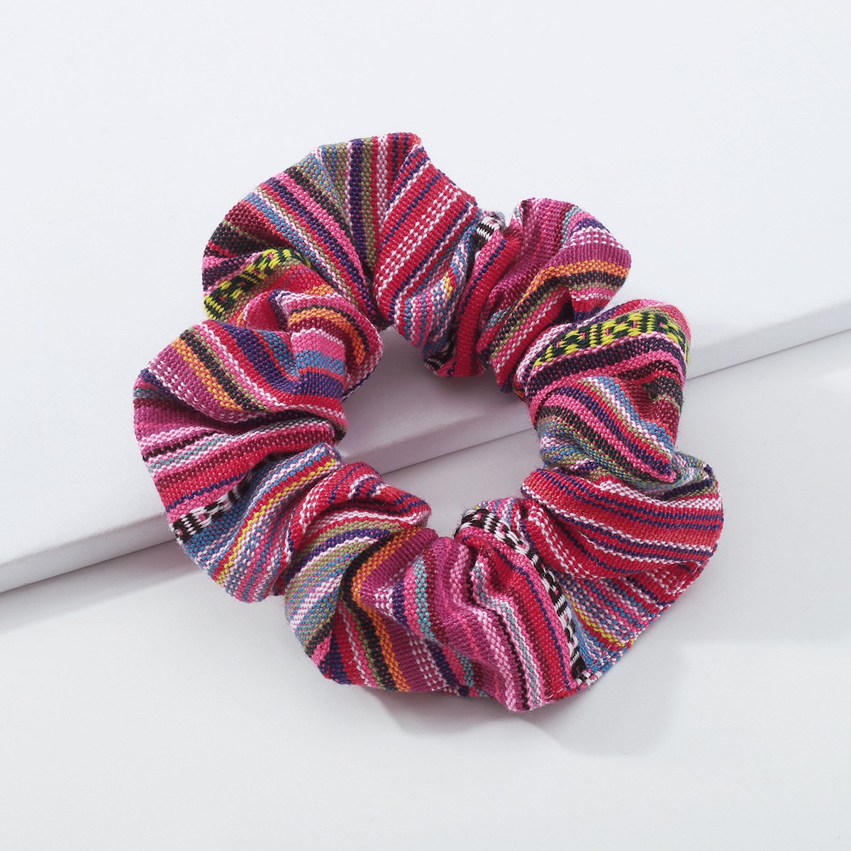 F4353 Famous ethnic cotton and linen retro striped hair rope color matching high elastic large intestine hair ring geometric Hong Kong hair accessories