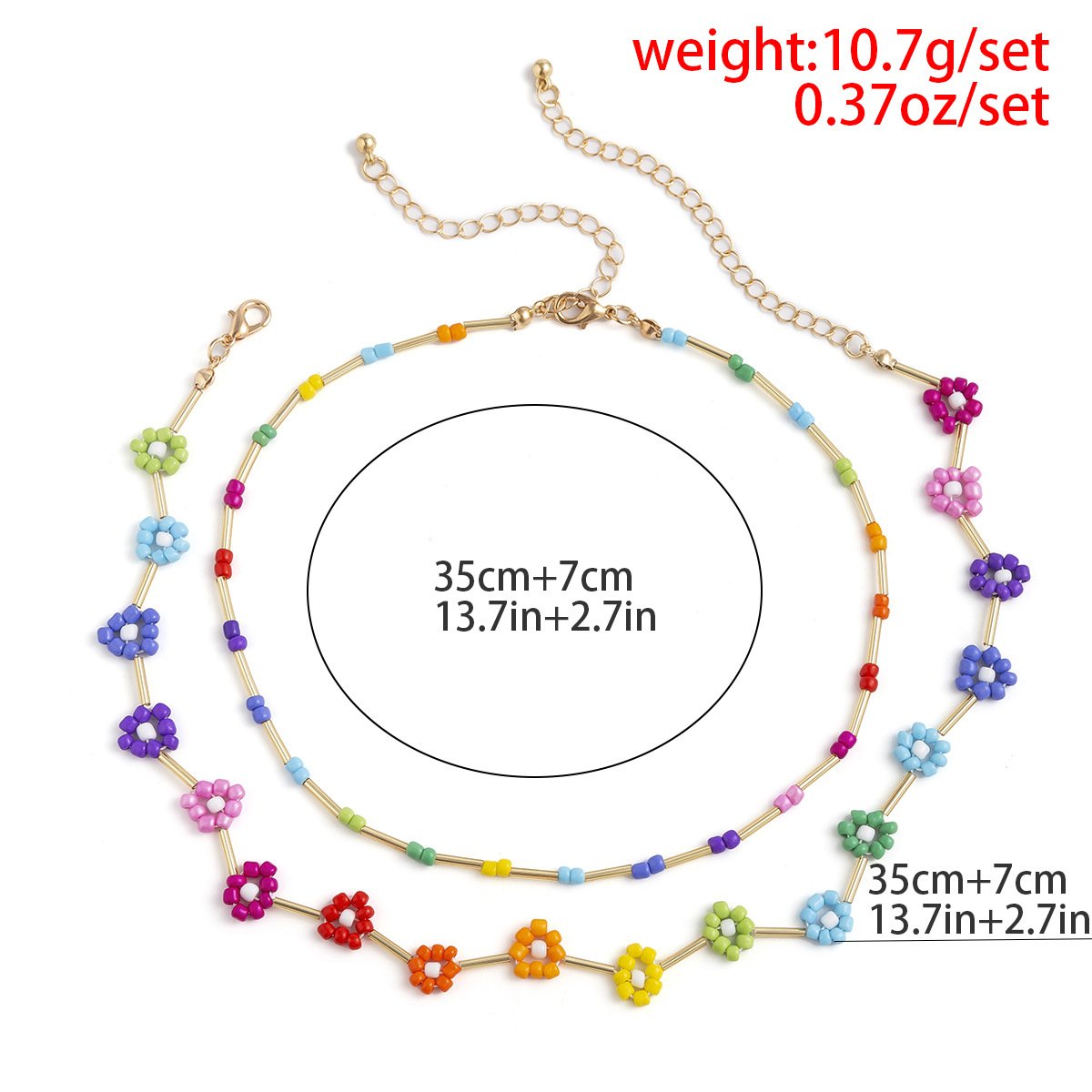 Jewelry Simple Color Clavicle Beaded Necklace Summer Daisy Woven Rice Beads Double Layer Necklace