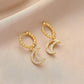 Personalized crescent moon earrings fashion exaggerated copper micro-inlaid zircon moon earrings jewelry women