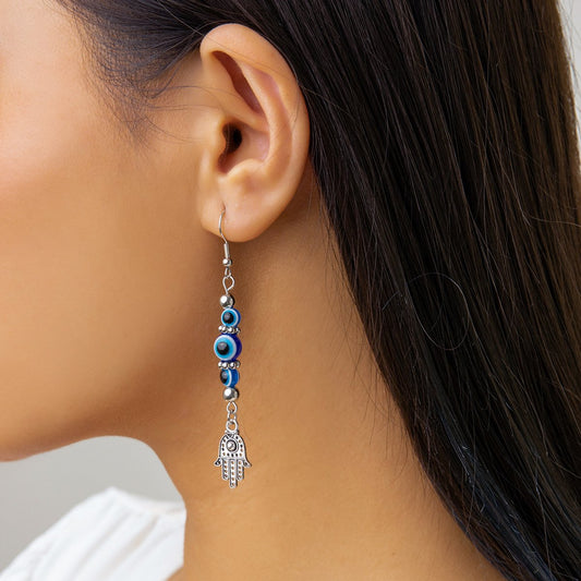 Jewelry Retro Ethnic Bergamot Eyes Tassel Earrings Simple Beaded Punk Long Earrings