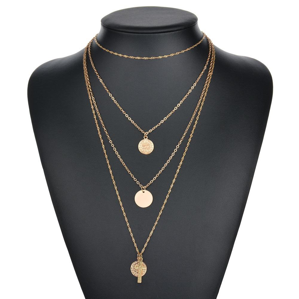 Jewelry Personality Creative Round Retro Cross Necklace Simple Multilayer Necklace Clavicle Chain