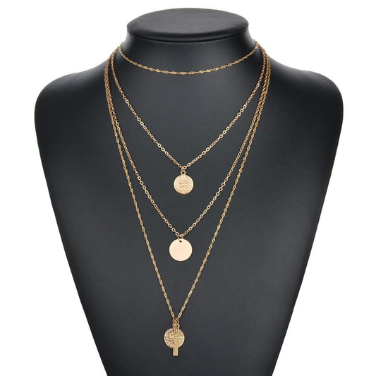 Jewelry Personality Creative Round Retro Cross Necklace Simple Multilayer Necklace Clavicle Chain