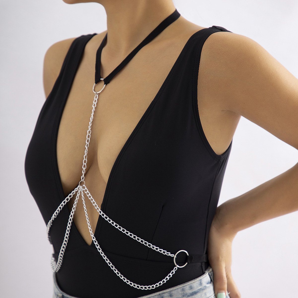 Jewelry Sexy Metal Cross Body Chain Female Sweet Cool Chain Tassel Neck Chain Waist Chain Integrated Chain