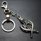 Double Sword Reaper Skull Alloy Pendant Leather Keychain Retro Key Ring Pendant Gift