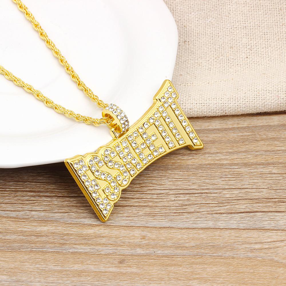 HIPHOP punk men's unisex pendant ESSKEETIT letter diamond hip-hop necklace jewelry