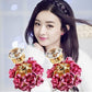 Fashion rose double-sided zircon earrings popular flower double-sided wearable earrings jewelry