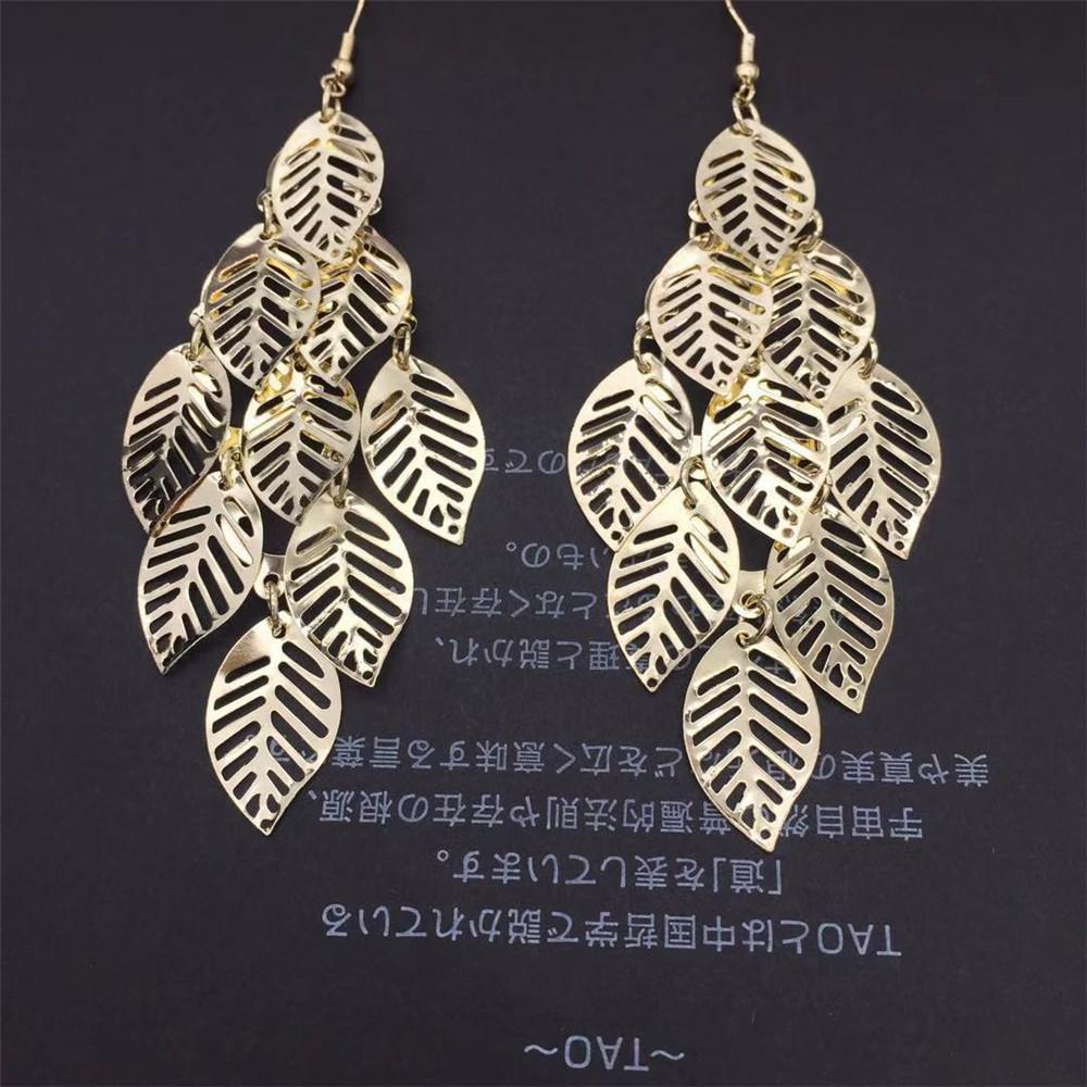 Hollow out leaf string ladies exaggerated long earrings earrings exaggerated earrings Christmas trinkets