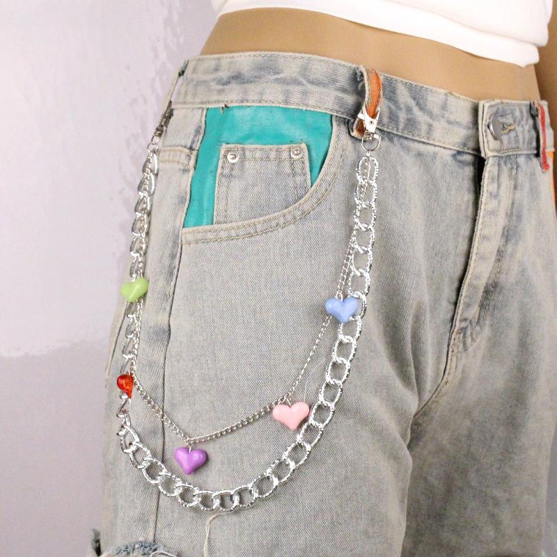Jewelry acrylic pendant double chain hip hop jeans chain trend men and women body chain