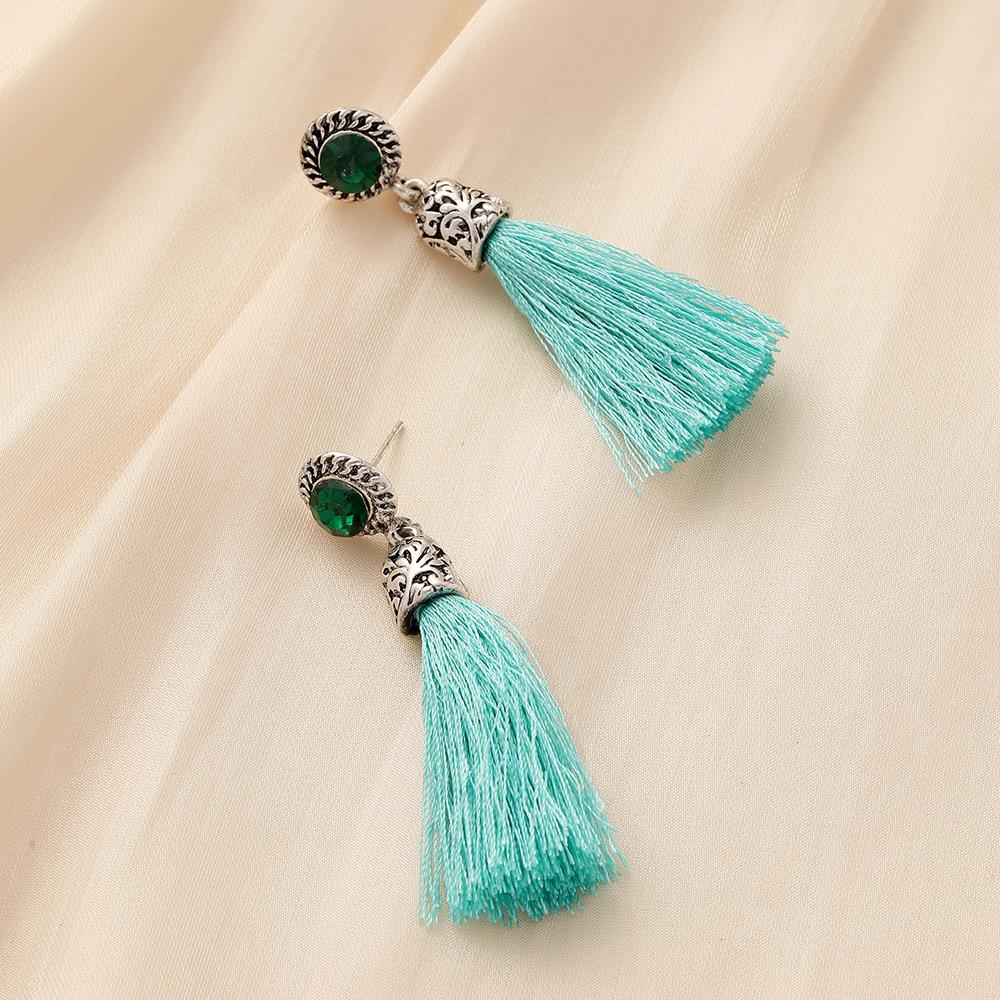 Ethnic engraved small tassel crystal versatile temperament fashion earrings earrings