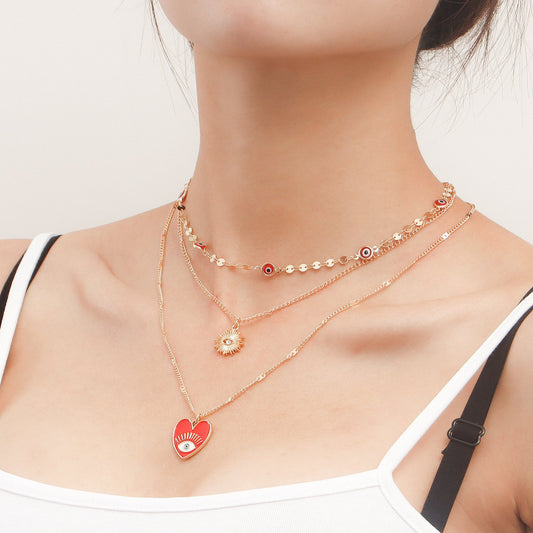 Jewelry ins multi-layer devil's eye collarbone chain cold eyes necklace female niche design sense