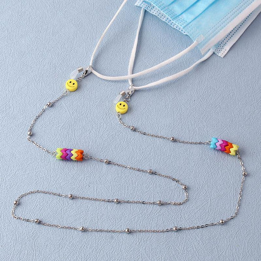 Retro Geometric Smiley Glasses Chain Versatile Smiley Necklace Girls Cute Colorful Necklace