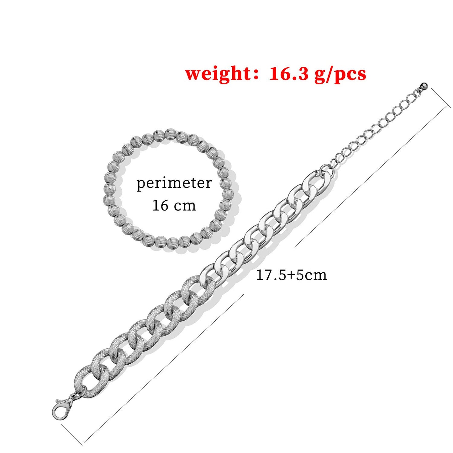 Jewelry Fashion Geometric Aluminum Alloy Double Layer Bracelet Female Personality Watermelon Beads Thick Chain Bracelet Hand Decoration