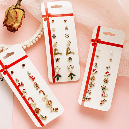 Creative Christmas earring set Santa Claus elk earrings simple 8-piece set holiday gift earrings