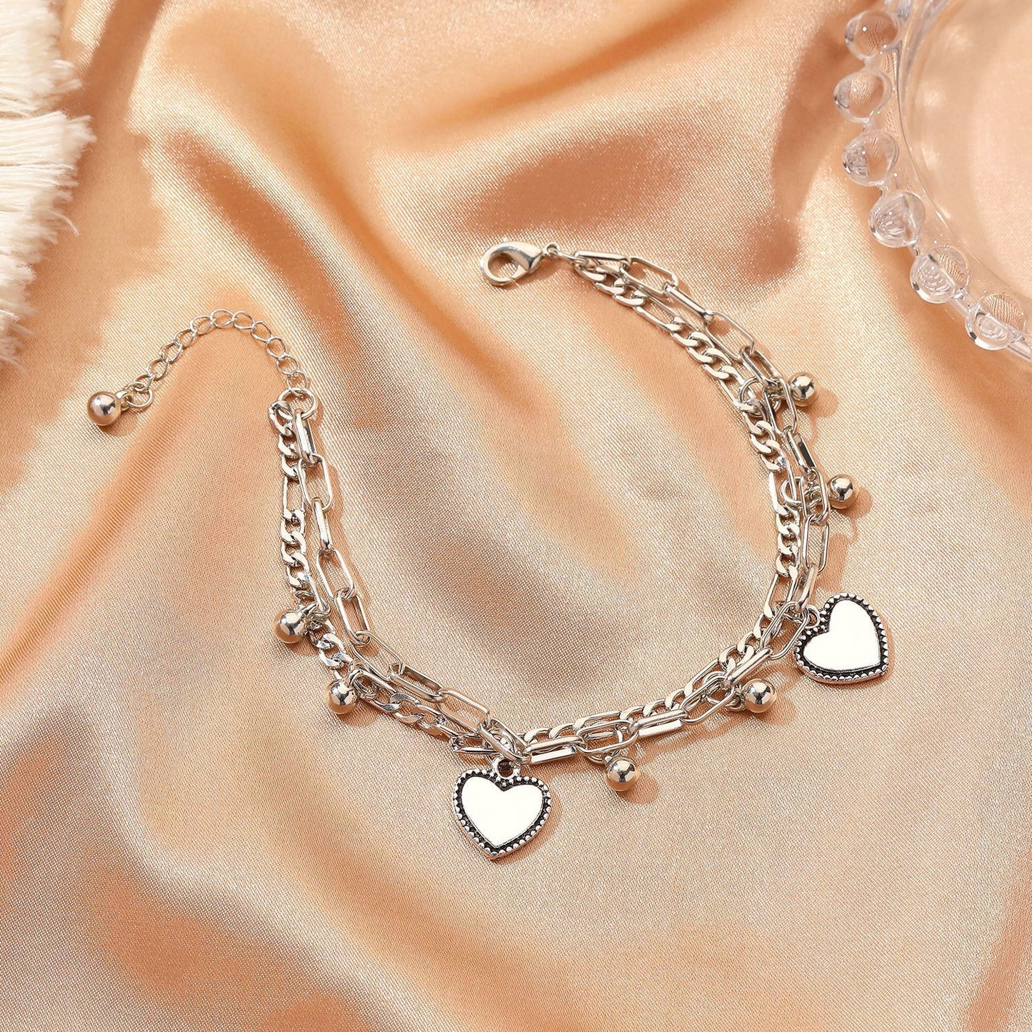 Retro double-layer love bracelet couple ins cold hip-hop personality ball chain bracelet