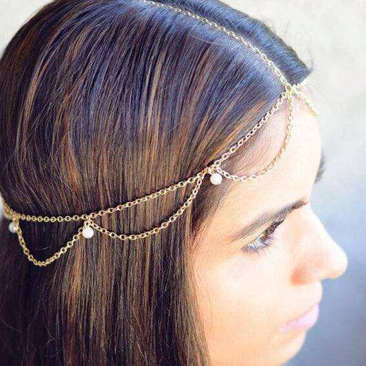 Simple Handmade Jewelry Boho Wave Tassel Chain Pearl Headband Hair Accessories