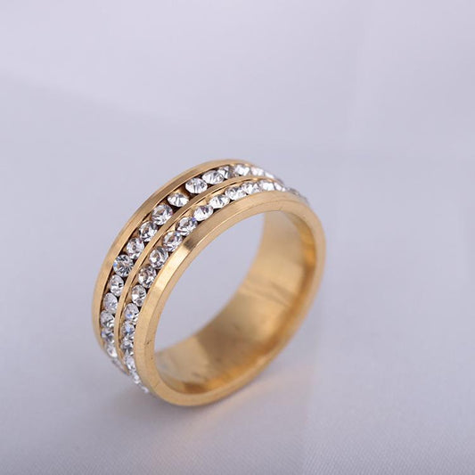 Stainless Steel Diamond Ring Fashion Titanium Steel Double Row Diamond Ring Simple Sweet Jewelry