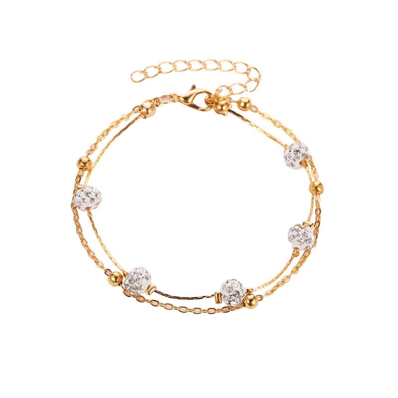 Fashion double layer anklet Shambhala diamond ball crystal anklet women's multi-layer simple double-layer beach anklet