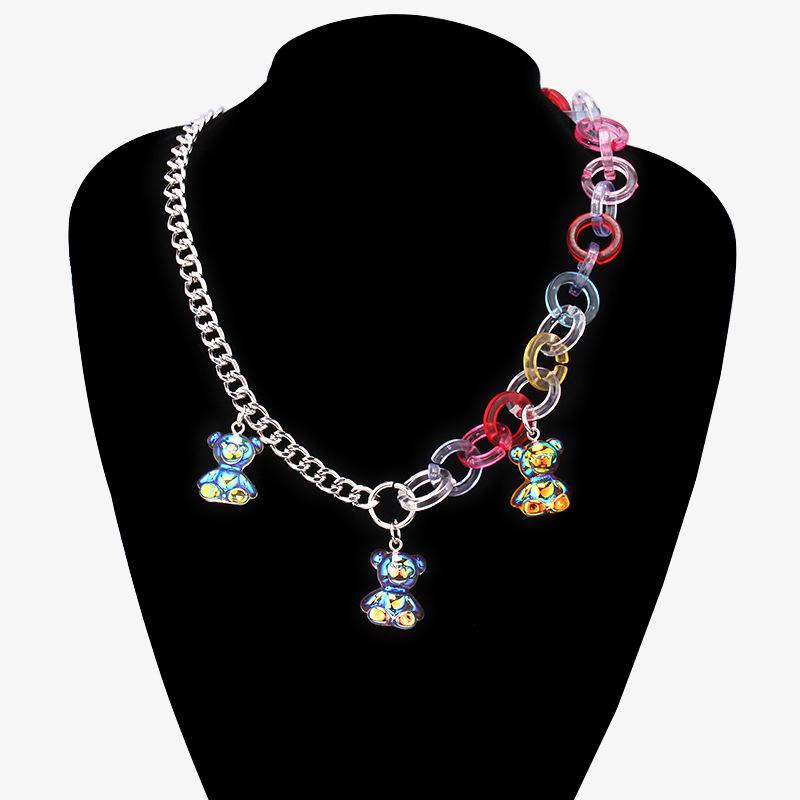 Personalized color smiley bear necklace for men and women fashion hip-hop couple pendant retro jewelry necklace