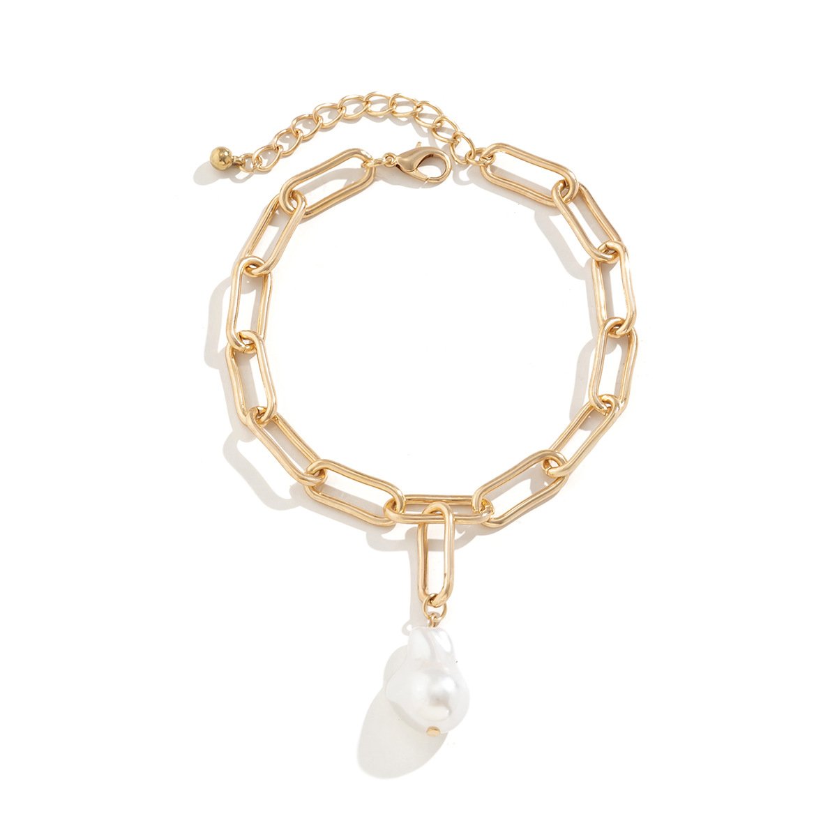 Jewelry Simple Cross Chain Baroque Imitation Pearl Anklet Female Versatile Metal Beach Footwear