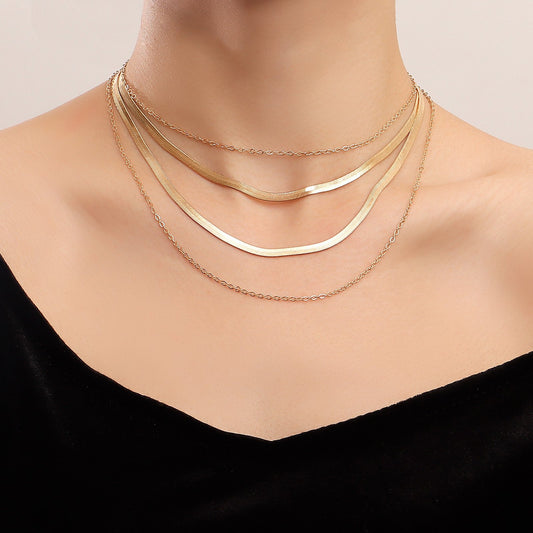 Jewelry trendy multi-layer flat snake collarbone chain necklace female ins niche design sense choker