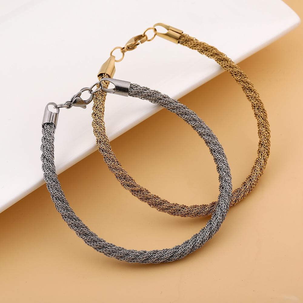 Men's Stainless Steel Vacuum Gold Plated Bracelet Fashion Simple Mesh Twist Chain Bracelet