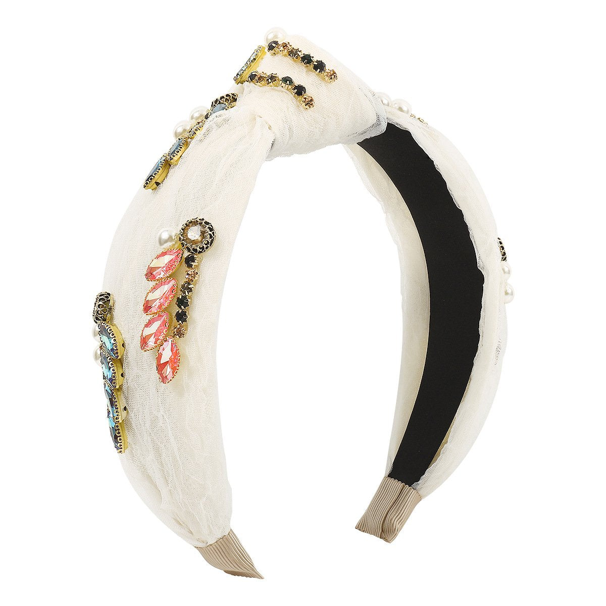 F525 baroque light luxury yarn material knotted headband pearl rhinestone retro elegant colorful headband