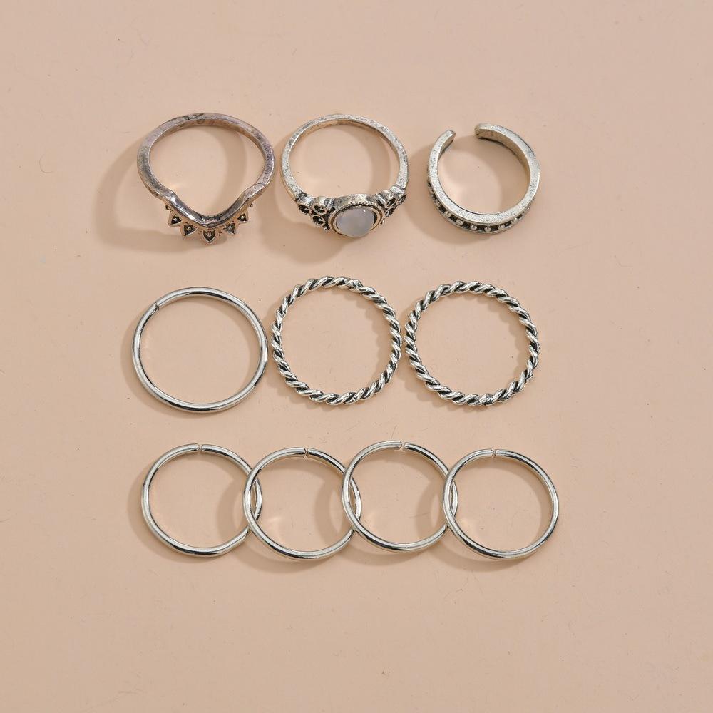 Vintage Alloy Resin Accessories Multi-Piece Ring Ethnic Turquoise Knuckle Rings Women Accessories