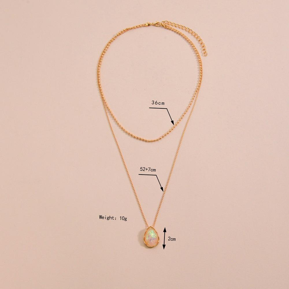 Retro Ins Water Drop Imitation Opal Pendant Necklace Fashion Double Layer Necklace Accessories