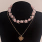 Jewelry ins double-layer pink love beaded necklace female niche design light luxury clavicle chain