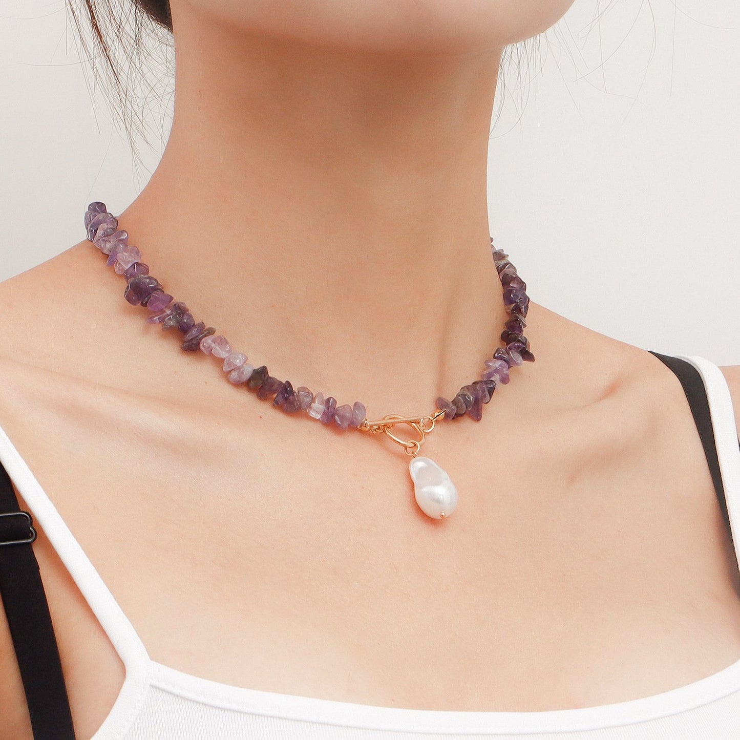 Jewelry Large Shaped Pearl OT Buckle Necklace Femininity Simple Fashion Violet Turquoise Necklace