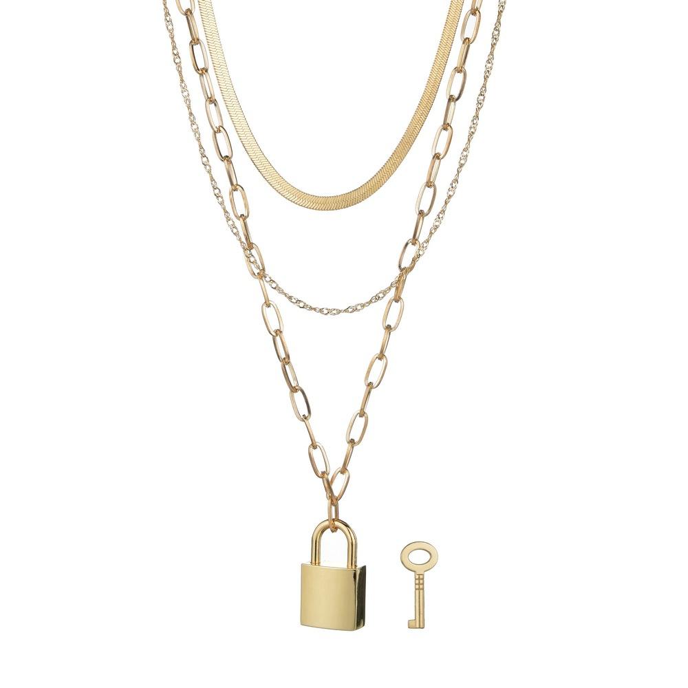 Exaggerated hip-hop net red metal lock pendant necklace retro multi-layer chain necklace