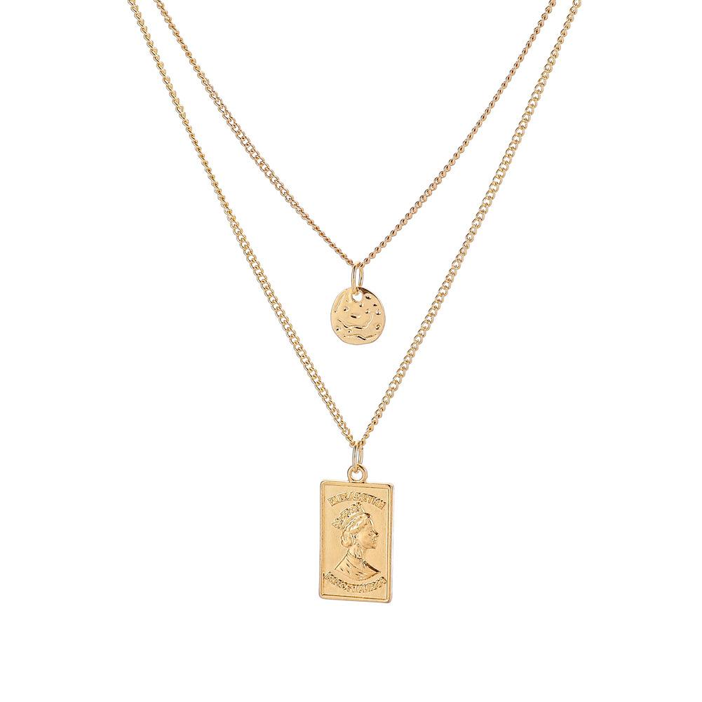 Necklace Creative Coin Embossed Avatar Hip Hop Shield Pendant Personality Trendy Double Layer Necklace