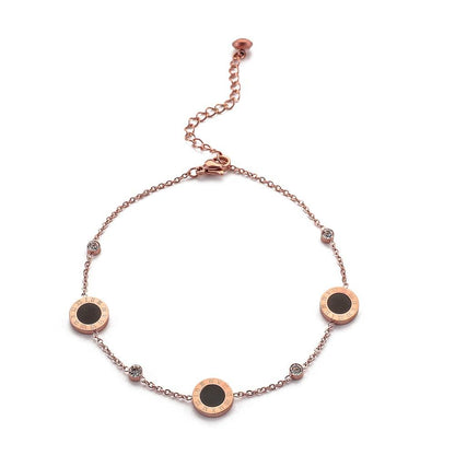 Year Spring Stainless Steel Rose Gold Anklet Round Black Oil Roman Numeral Simple Personality Jewelry