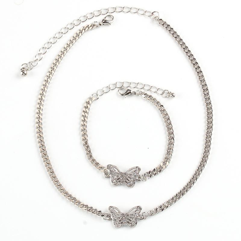 Simple personality alloy flash diamond butterfly collarbone chain punk hip-hop flash diamond butterfly bracelet