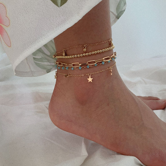 Beach vacation ball ball anklet set hip-hop simple star-shaped chain anklet for women