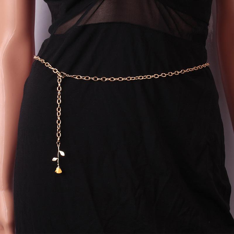 Delicate Rose Flower Fashion Decoration Metal Waist Chain Women Dress Belt Accessories