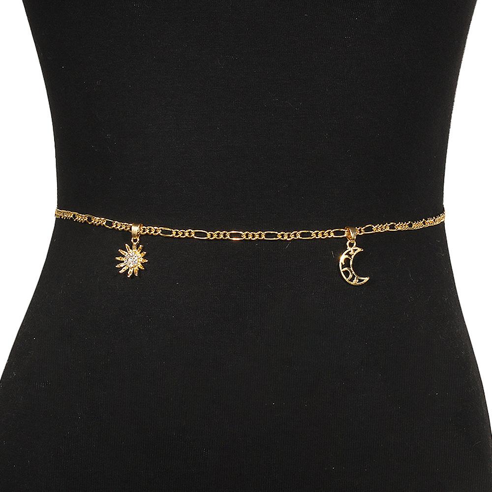 C247 Popular Sun Moon Pendant Waist Chain Imitation Diamond Geometric Hollow Sexy Night Body Chain