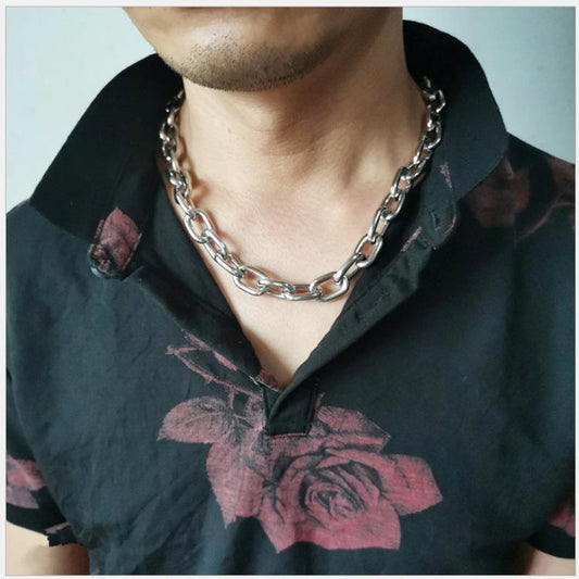 Men's bouncy hollow oval chain pants chain ins hip-hop cool cool long and short necklace