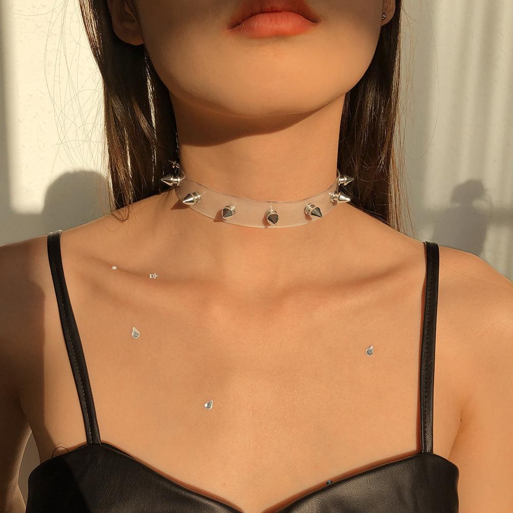 N9697 Jewelry Personality Exaggerated Rivet Leather Necklace Punk Harajuku Collar Necklace