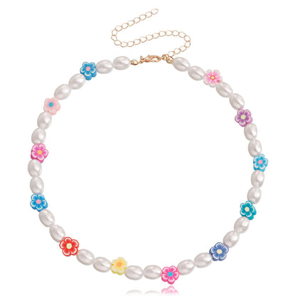 Jewelry acrylic pearl creative simple ladies necklace ins soft pottery flower pendant