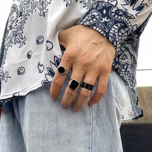 Jewelry Fashion Hip-Hop Metal Glossy Men's Ring Retro Simple Painted Ring Set