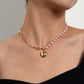 Jewelry Stereo Glossy Peach Heart Pendant Necklace Asymmetrical AB Style Pearl Small Hole Chain Necklace