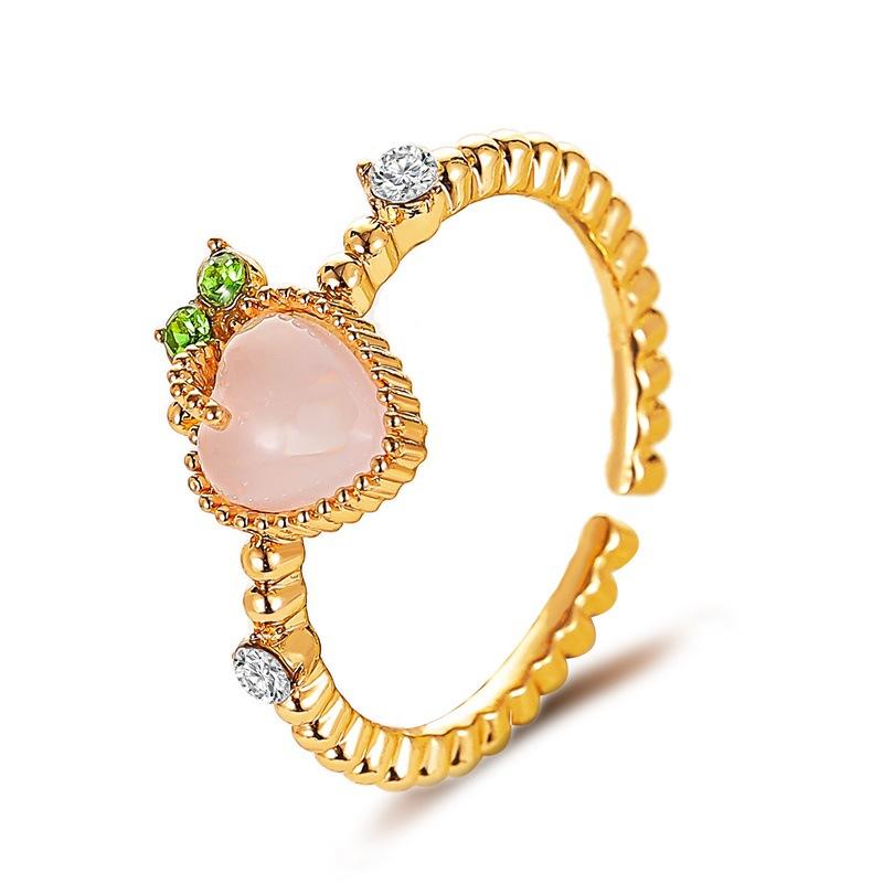 Sweet pink peach ring summer fresh love cat's eye stone open ring Mori student index finger ring