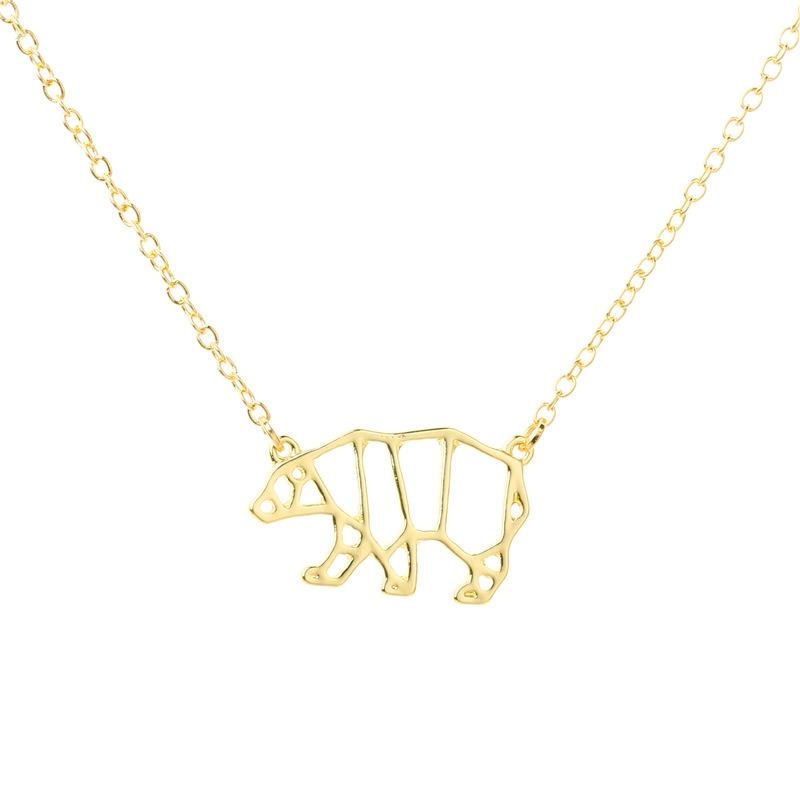 Fashion cute origami hollow bear necklace, all-match alloy animal bear delicate clavicle chain
