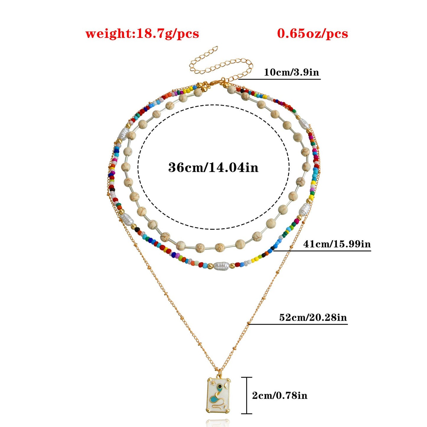 Jewelry Bohemian double-layer colored rice beads turquoise necklace female geometric trendy matching accessories